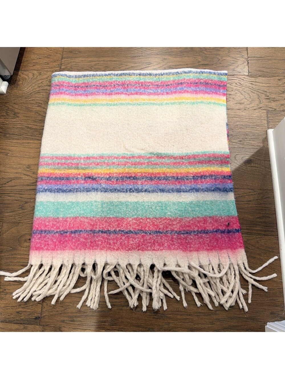 Free People Skye Stripe Fringe Throw Blanket Pastel Rainbow Boho Tassels